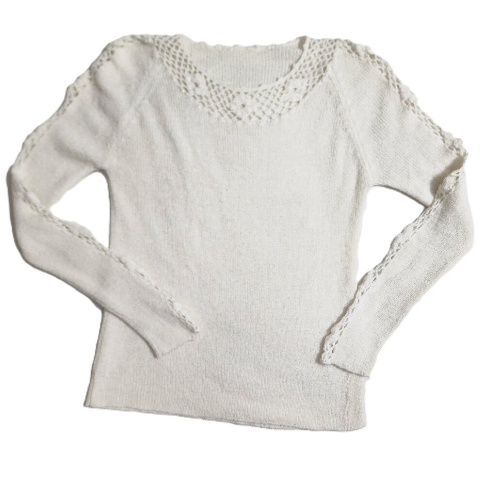 Antique Vintage Women’s Knit Crochet Detailed Sweater Ivory